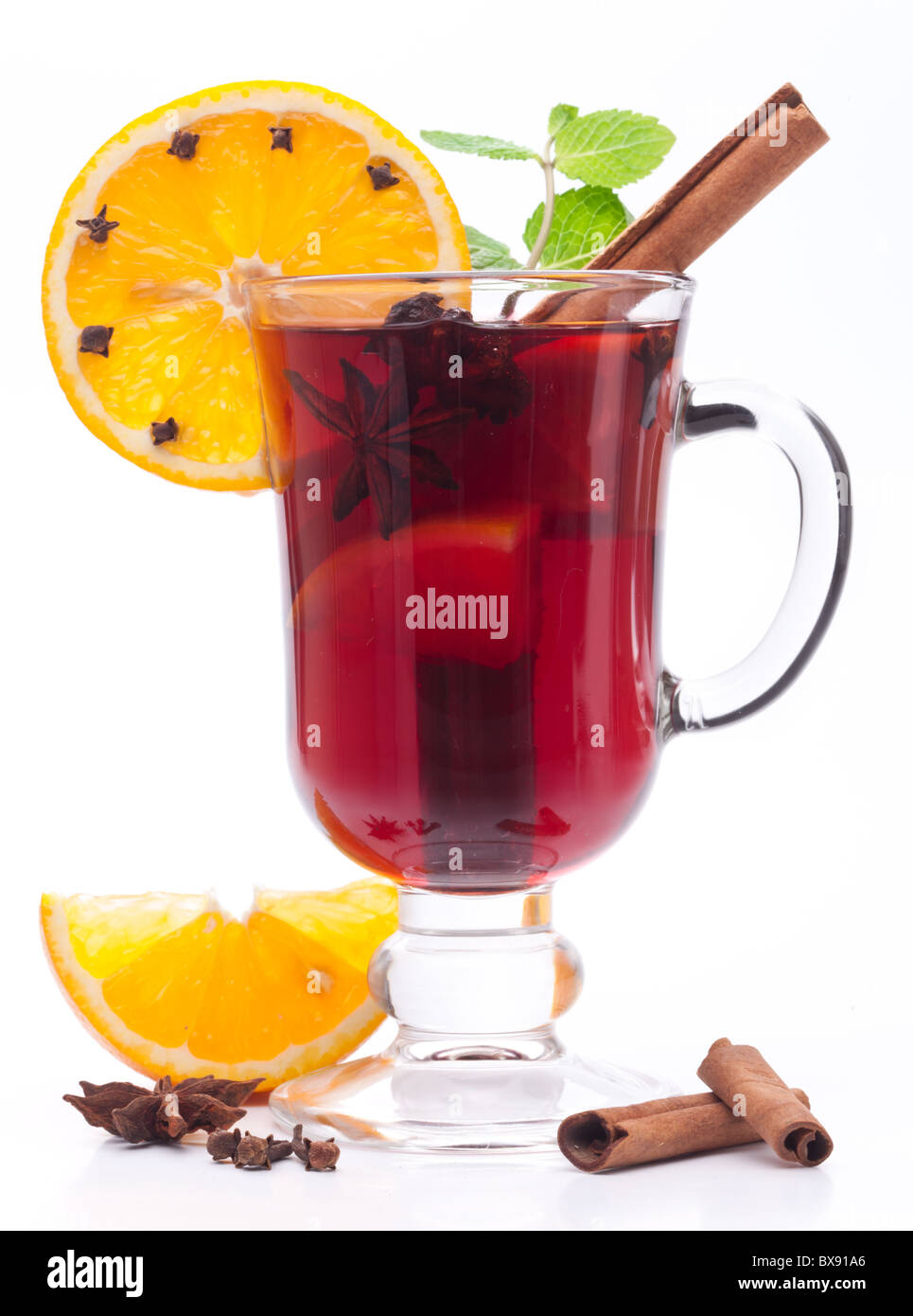 glass of mulled wine on a white background Stock Photo