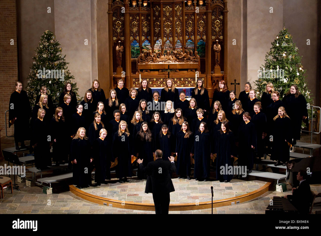 Texas Lutheran University's choir Christmas Vespers performance a Christmas tradition performed at Saint Martins Stock Photo
