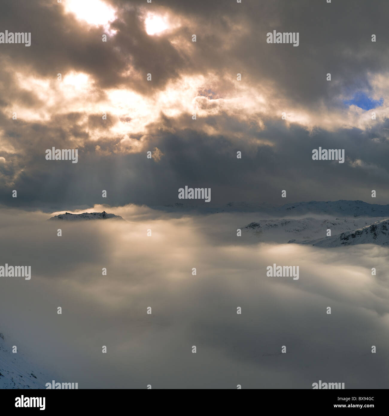 Cloud inversion over Grasmere, The Lake District. Helm Crag (The Lion ...