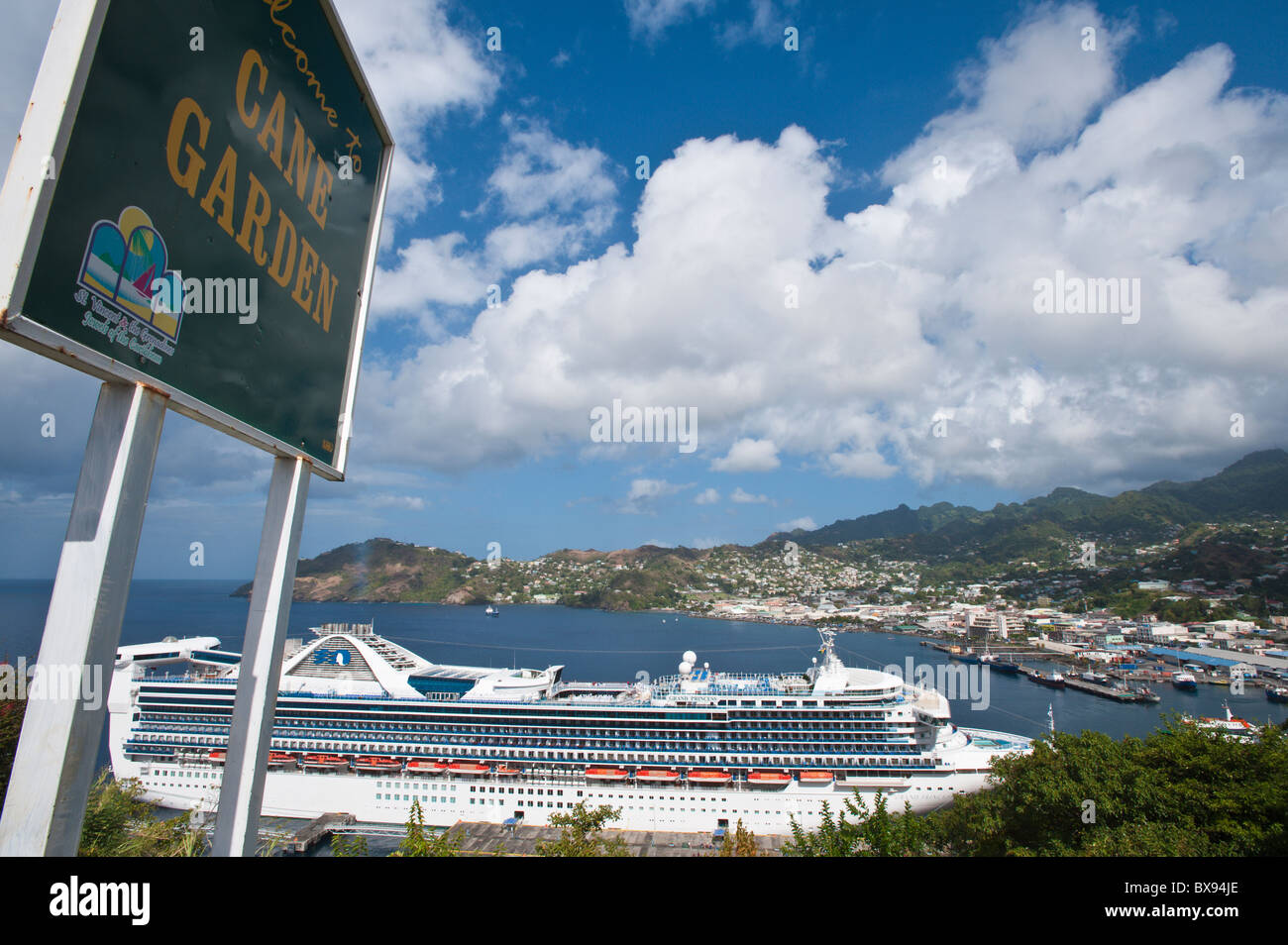 Cruise ship in Kingstown, harbour St. Vincent & The Grenadines Stock