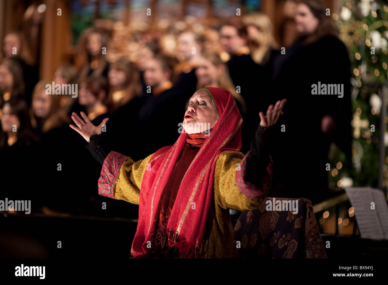 Texas Lutheran University's choir and orchestra's Christmas Vespers performance a Christmas tradition performed at Saint Martins Stock Photo