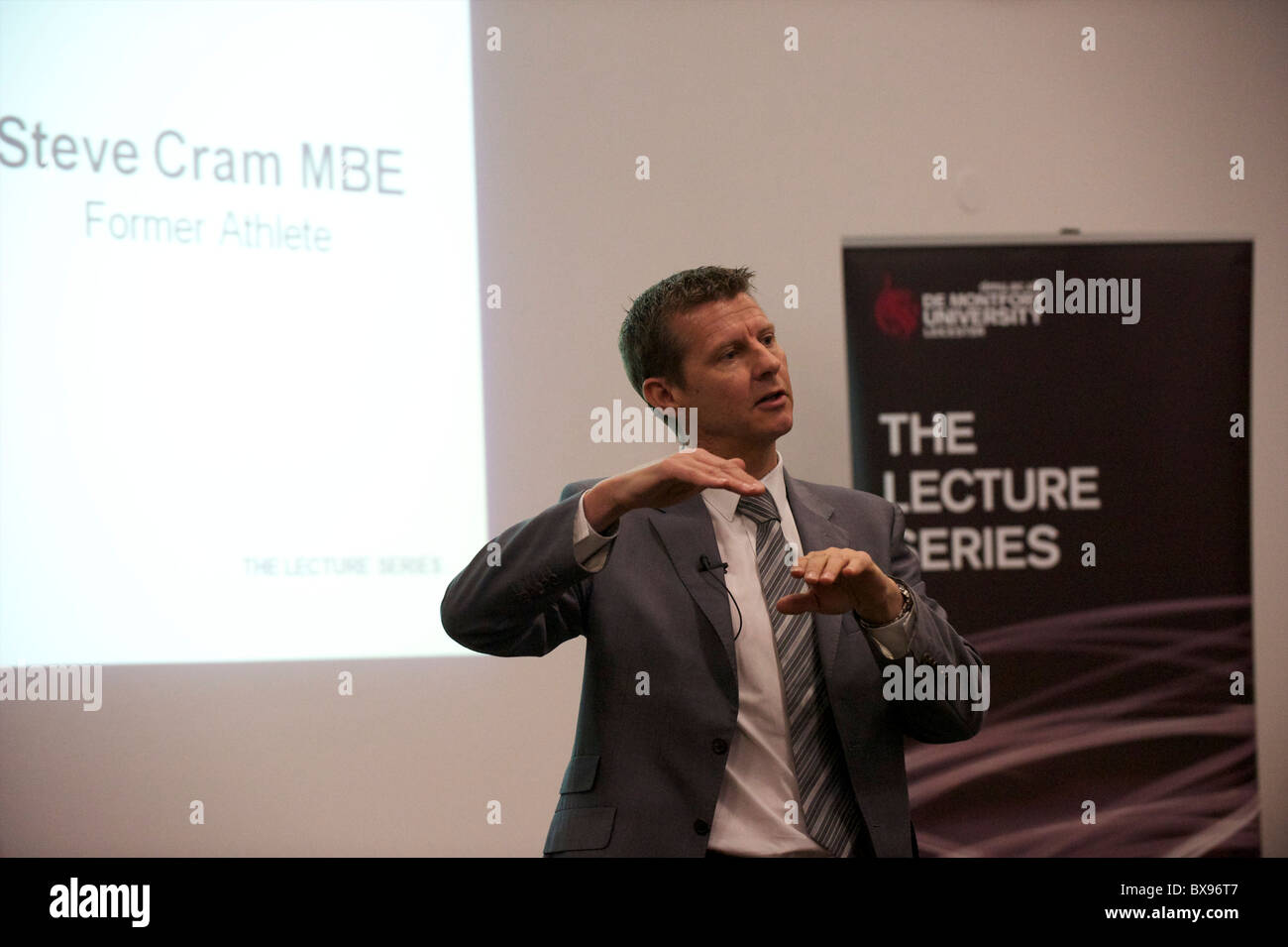 Gold medalist Steve Cram delivered a lecture as part of De Montfort University's Distinguished Lecture Series on December 8, Stock Photo