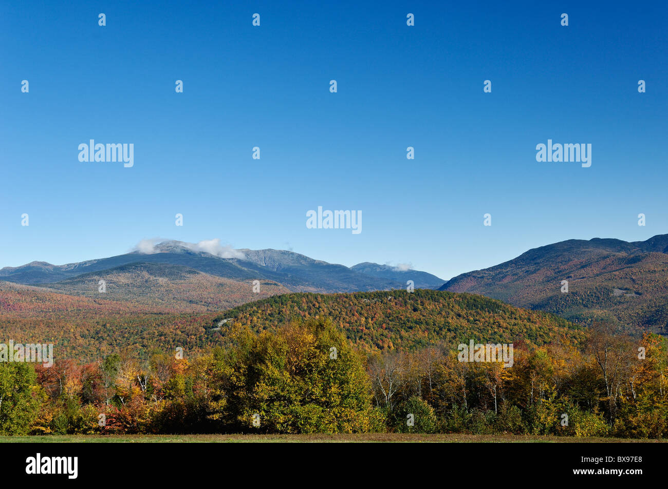 View of Mount Washington and other Mountains in the White Mountains National Forest in New Hampshire Stock Photo