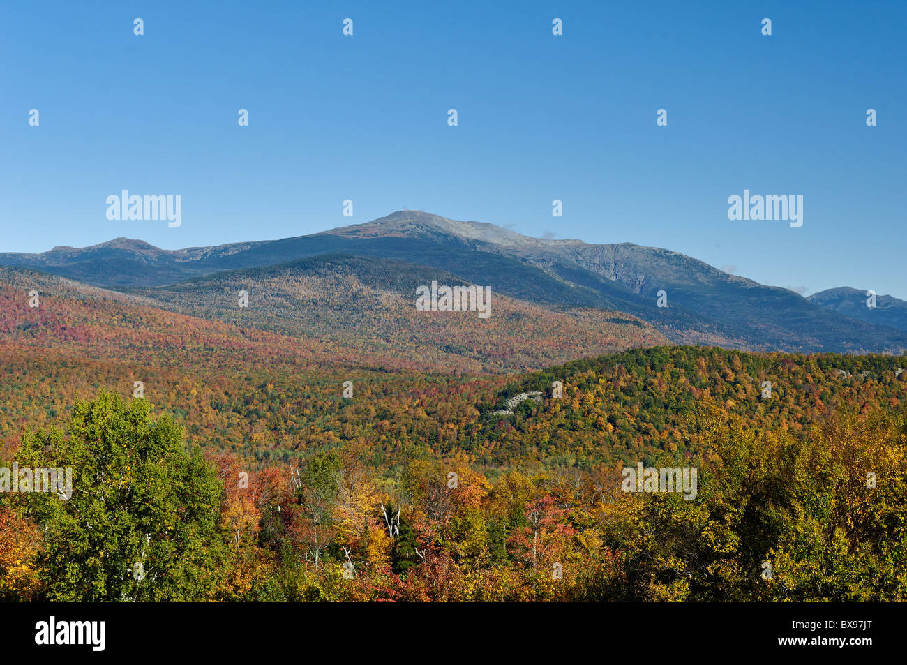 View of Mount Washington and other Mountains in the White Mountains National Forest in New Hampshire Stock Photo