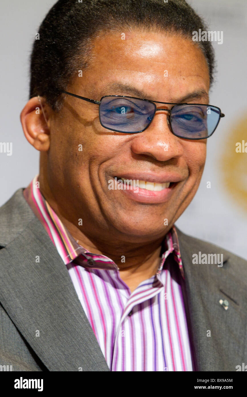 American jazz legend Herbie Hancock was among the artists and performers at the 2010 Nobel Peace Prize Concert, an internationally-televised show in Oslo, Norway, honoring jailed Chinese dissident Liu Xiaobo, winner of the 2010 Nobel Peace Prize. Prior to the show, Hancock spoke to members of the press saying that celebrity has no value unless it is placed in service to people like Liu Xiaobo who are championing democracy and freedom of expression in China and other countries under authoritarian rule. (Photo by Scott London) Stock Photo