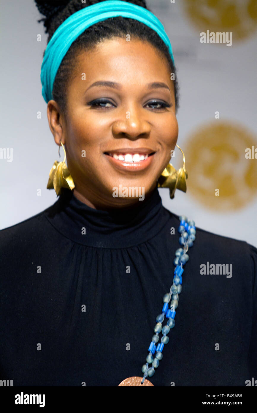 R&B singer India Arie performed at the 2010 Nobel Peace Prize Concert, an internationally-televised event held at the Spektrum Arena in Oslo, Norway, on December 11, 2010. Prior to the show, India Arie appeared together with some of the other acts, including Herbie Hancock, Florence and the Machine, Robyn, A.R. Rahman, Barry Manilow, along with hosts Denzel Washington and Anne Hathaway. (Photo by Scott London) Stock Photo