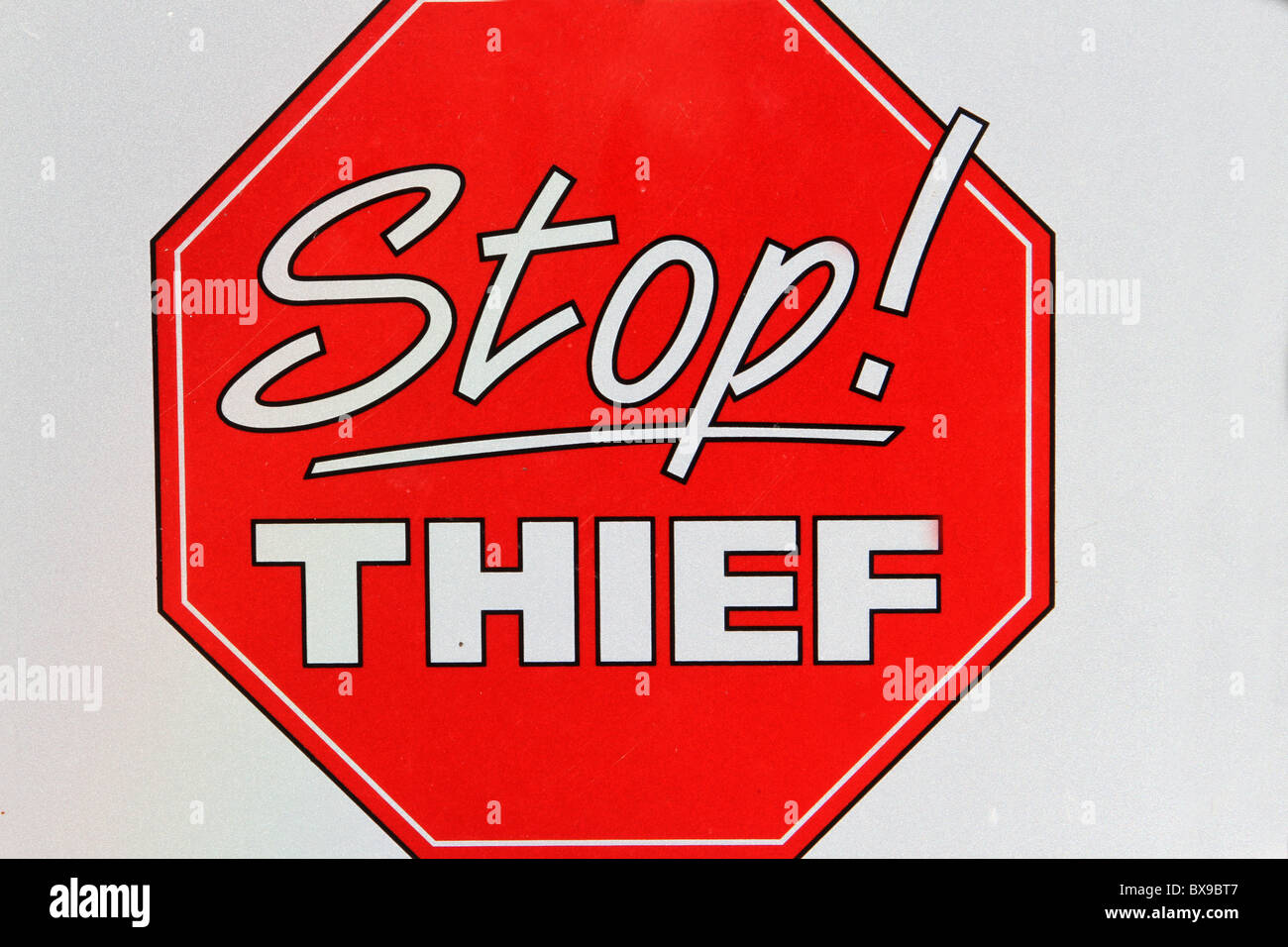 Red stop thief sign Stock Photo Alamy