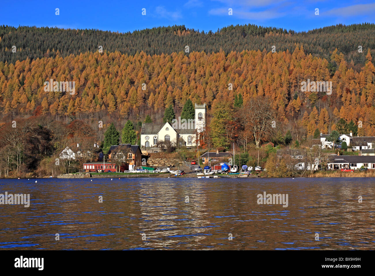 UK Scotland Tayside Perthshire Loch Tay and village of Kenmore in autumn Stock Photo
