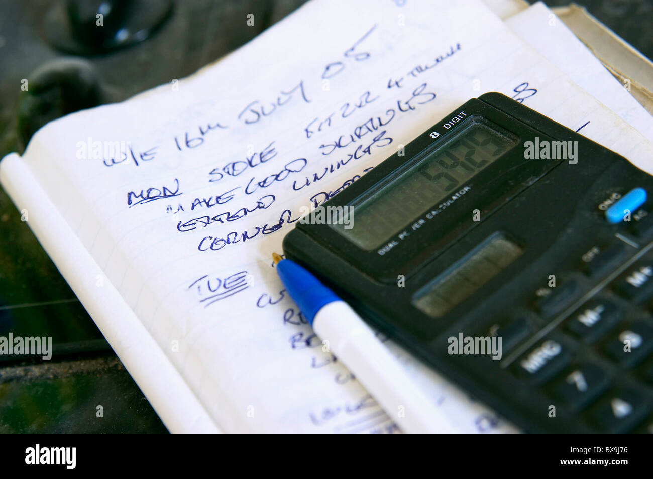 Builder's notepad used for quotation Stock Photo