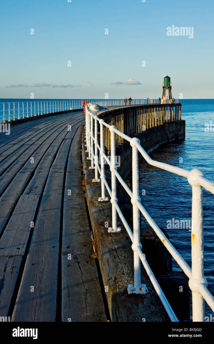 Beacon on the West Pier Whitby harbour entrance North Yorkshire England ...