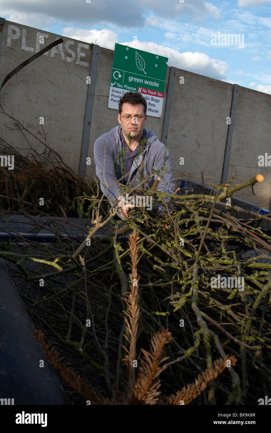 Offloading garden waste Peterborough recycling centre Cambridgeshire