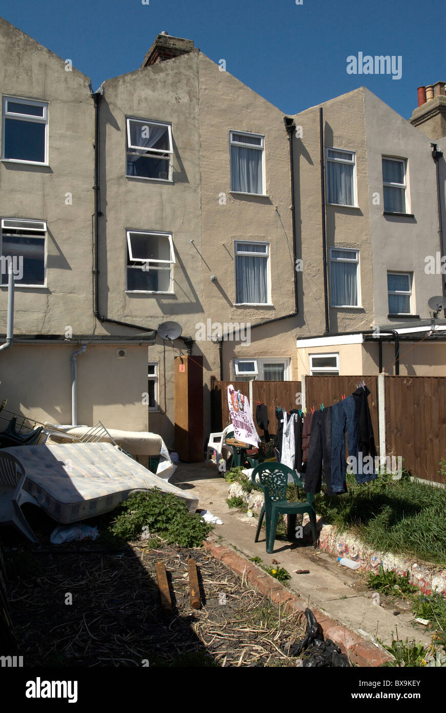 Back yards of terrace houses Harwich Essex UK Stock Photo