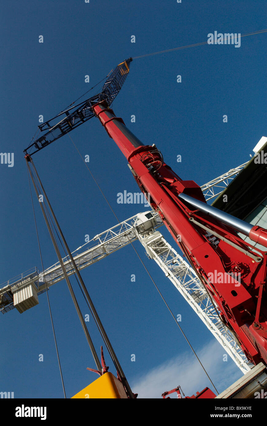 Crane used for lifting roof trusses on to fixed roof of Centre Court All England Lawn Tennis Club Wimbledon London UK 2008 Stock Photo