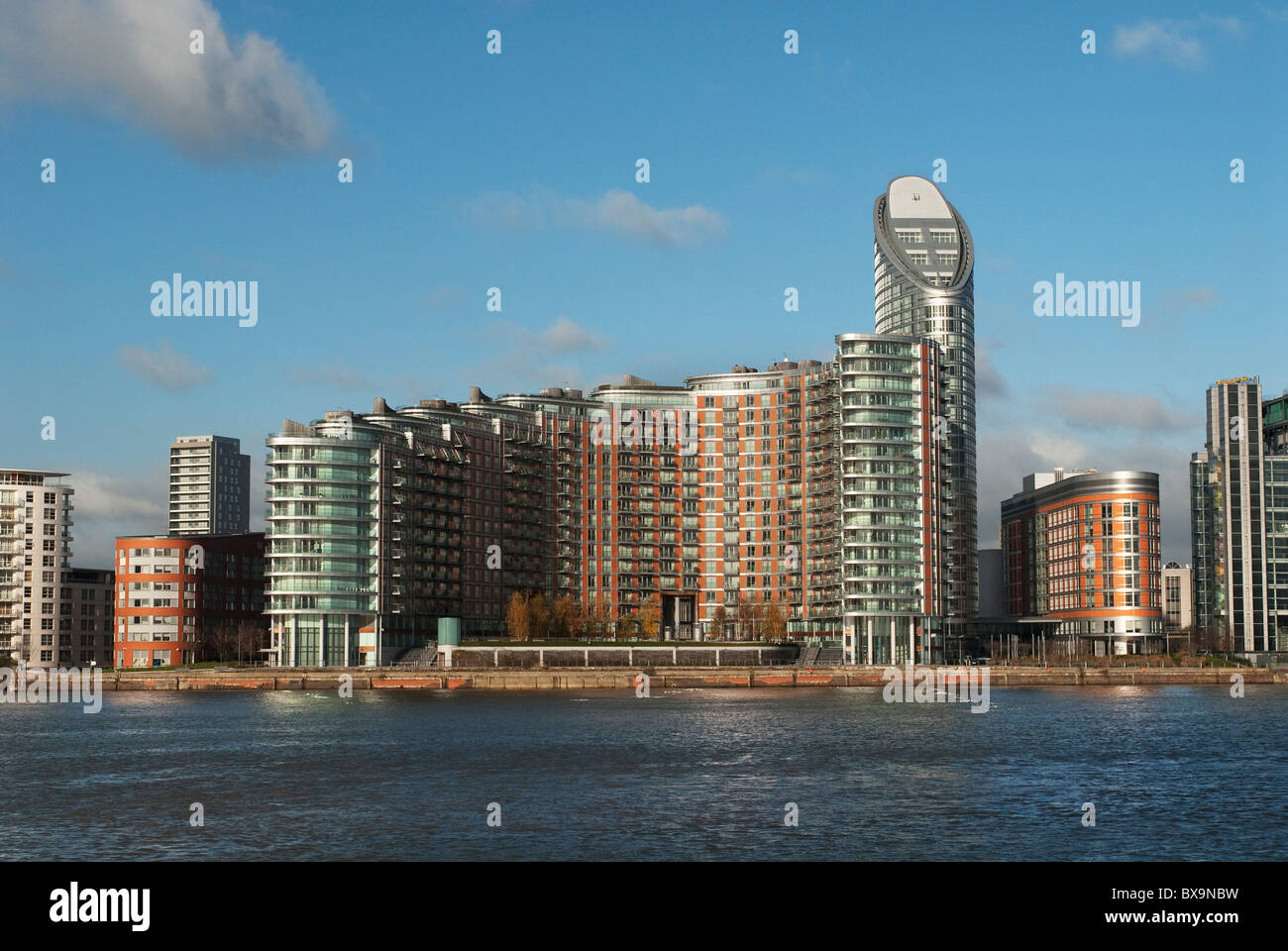 Canary Wharf facing eastwards onto the Thames Docklands East London UK Stock Photo