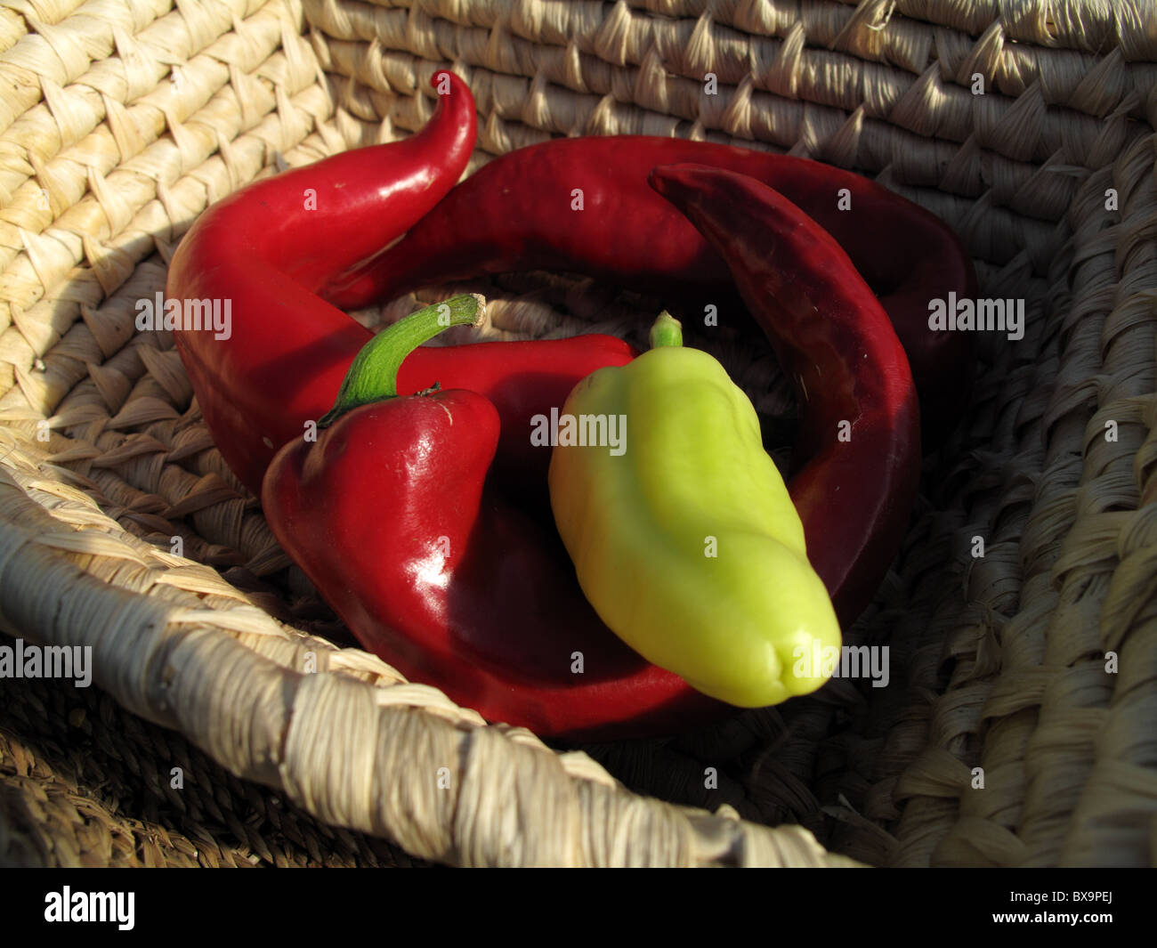 Sweet peppers in basket Stock Photo
