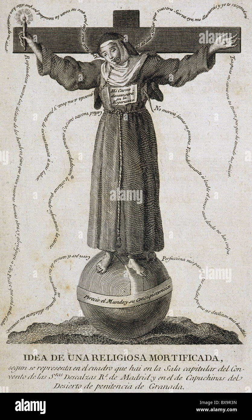 Martyrdom of a nun. Engraving. 1804. Stock Photo