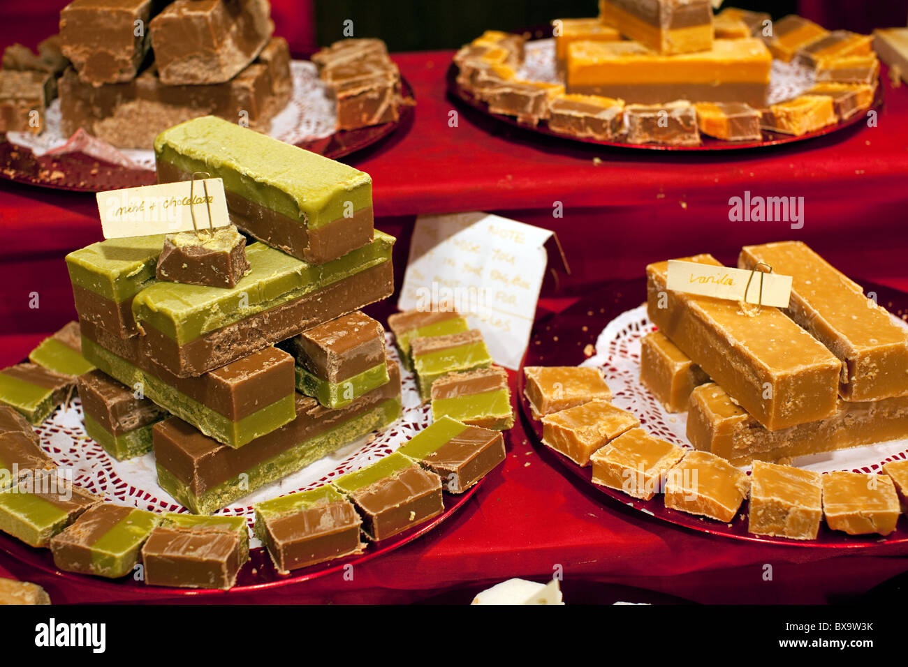 English-made fudge on sale at German Christmas market in London Stock Photo