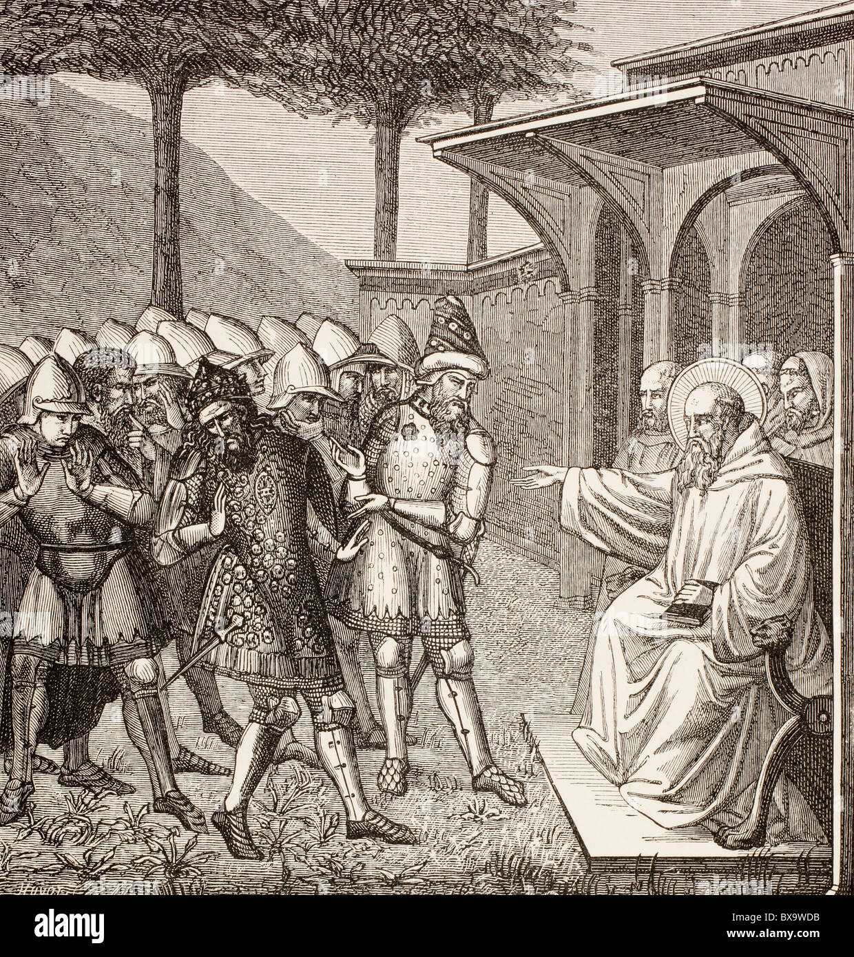 St Benedict of Nursia reproaches Baduila aka Totila, King of the ...
