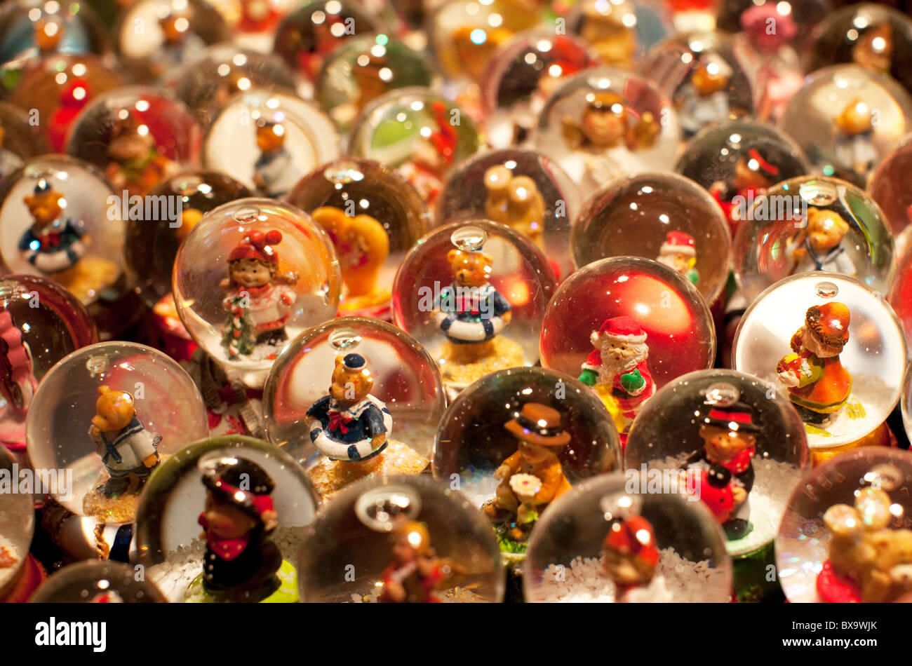 Snow globes at German Christmas market in London Stock Photo