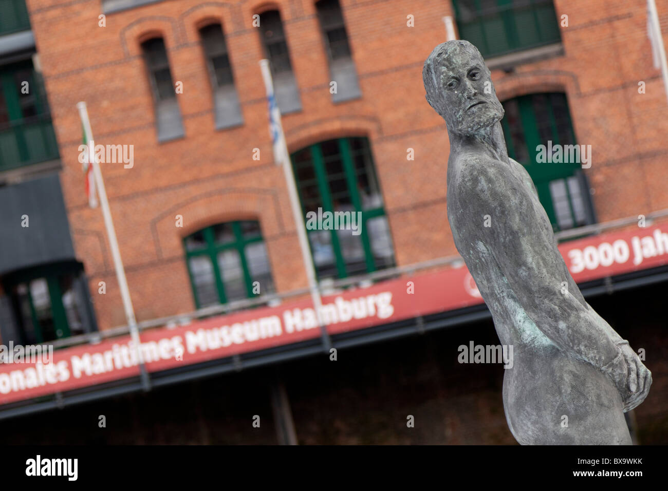 Klaus Stortebeker monument in front of the International Maritime Museum of Hamburg, in the Speicherstadt area. Stock Photo
