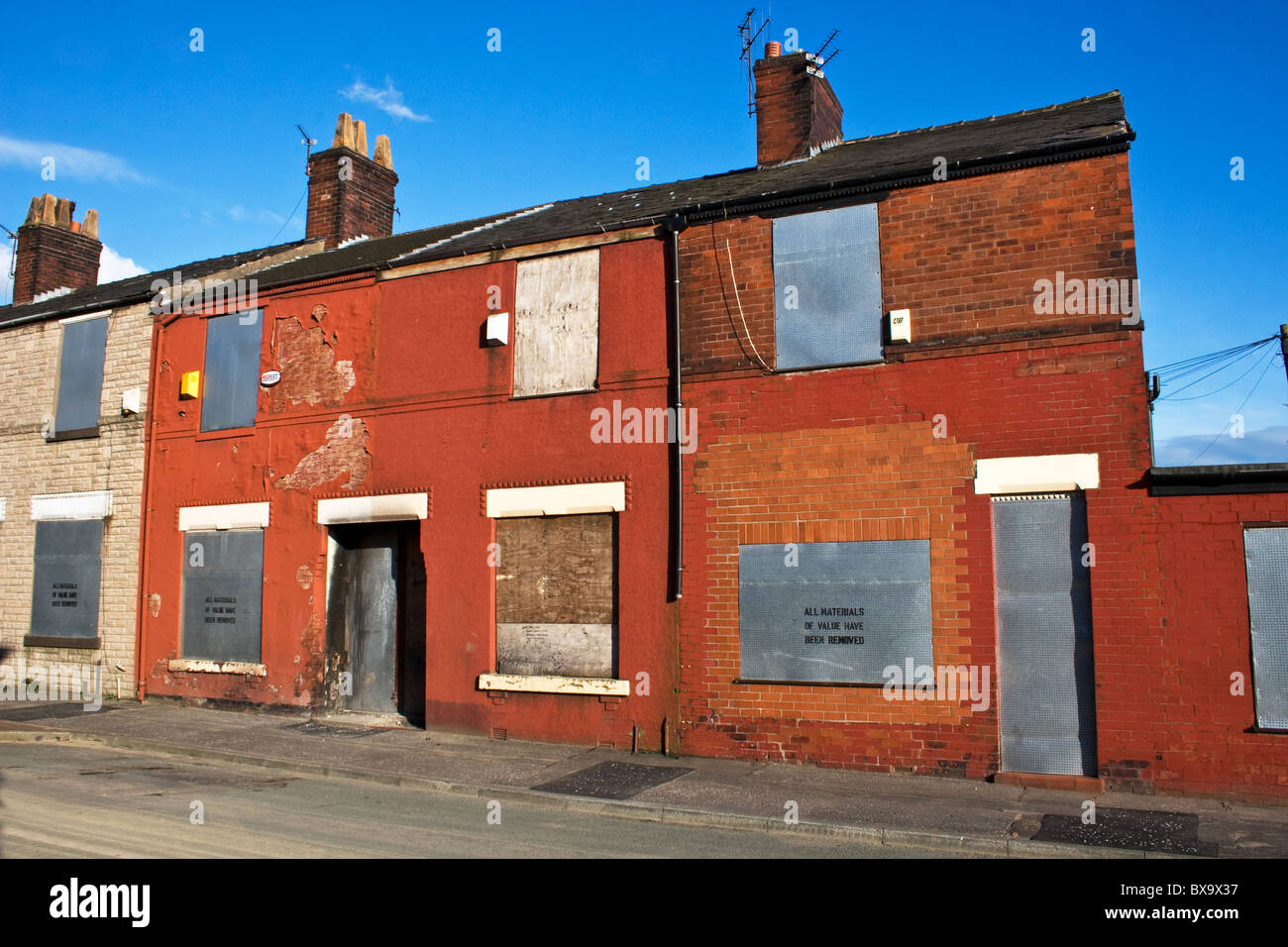 Boarded up houses, Higher Broughton, Salford, Greater Manchester, UK