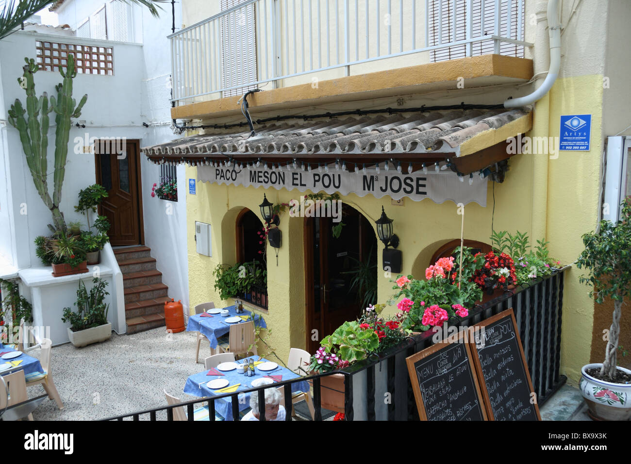 Patio restaurant in Moraira on the Costa Blanca Stock Photo