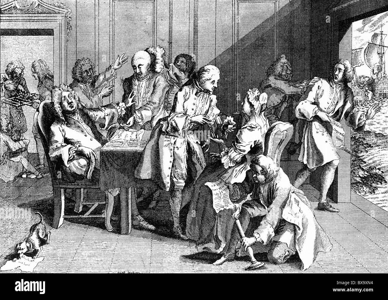 A Satire on Robert Walpole, First Prime Minister of Great Britain, 1741; Black and White Illustration; Stock Photo