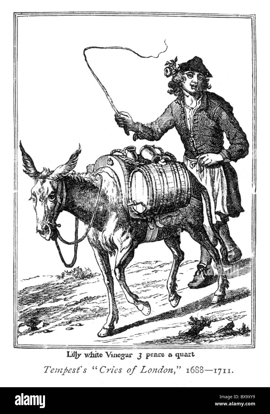 The Vinegar Seller; Engraving by Marcellus Laroon or Lauron from the 'Cryes and Habits of the City of London' Stock Photo
