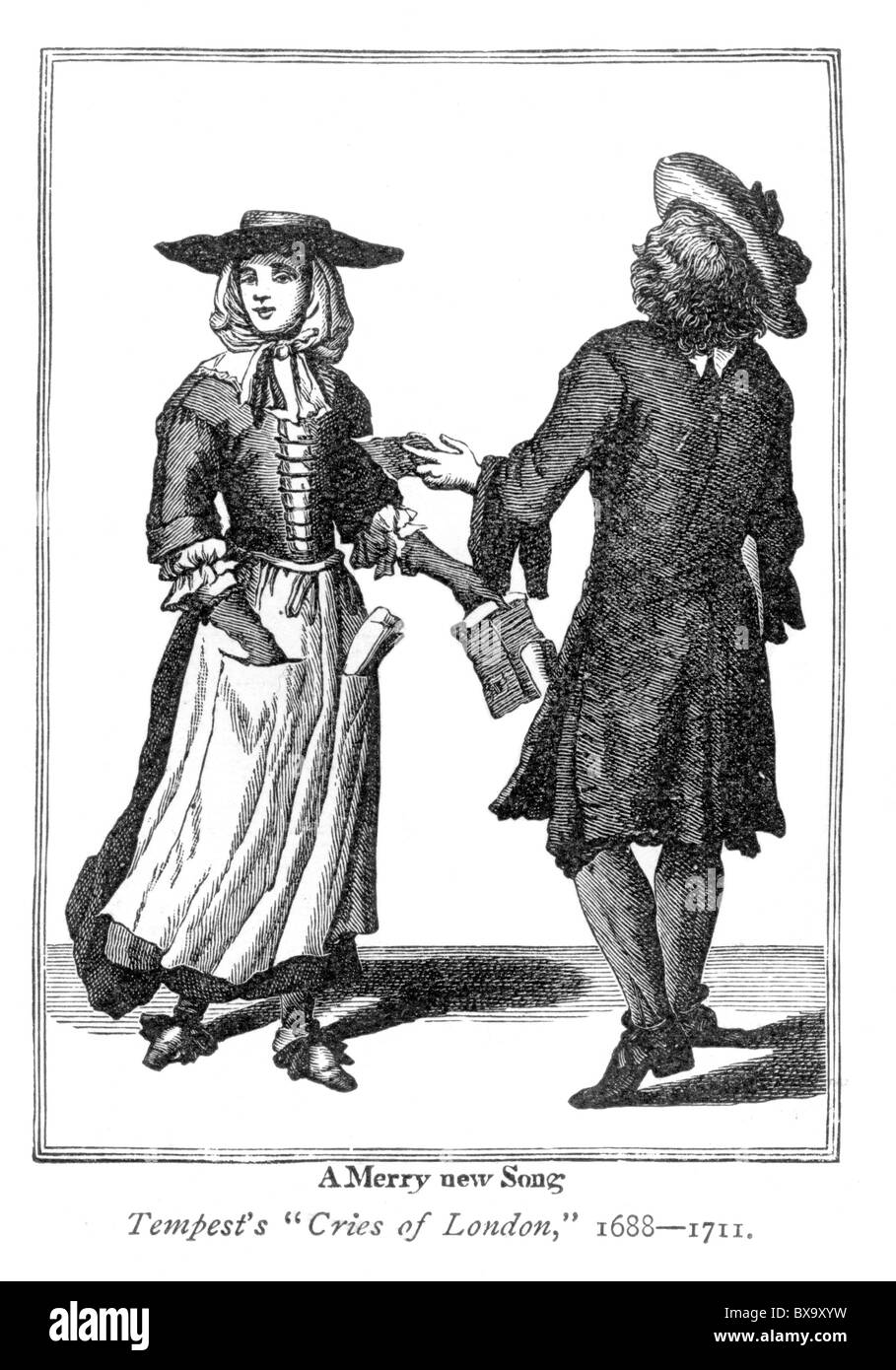 The Ballad Seller; Engraving by Marcellus Laroon or Lauron from the 'Cryes and Habits of the City of London' Stock Photo