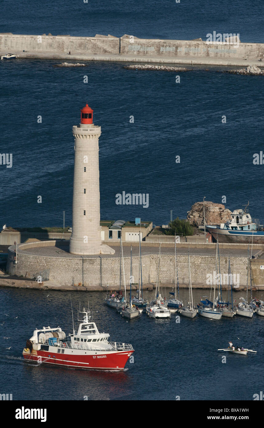 The lighthouse of the harbor of Sete, in the south of France Stock Photo