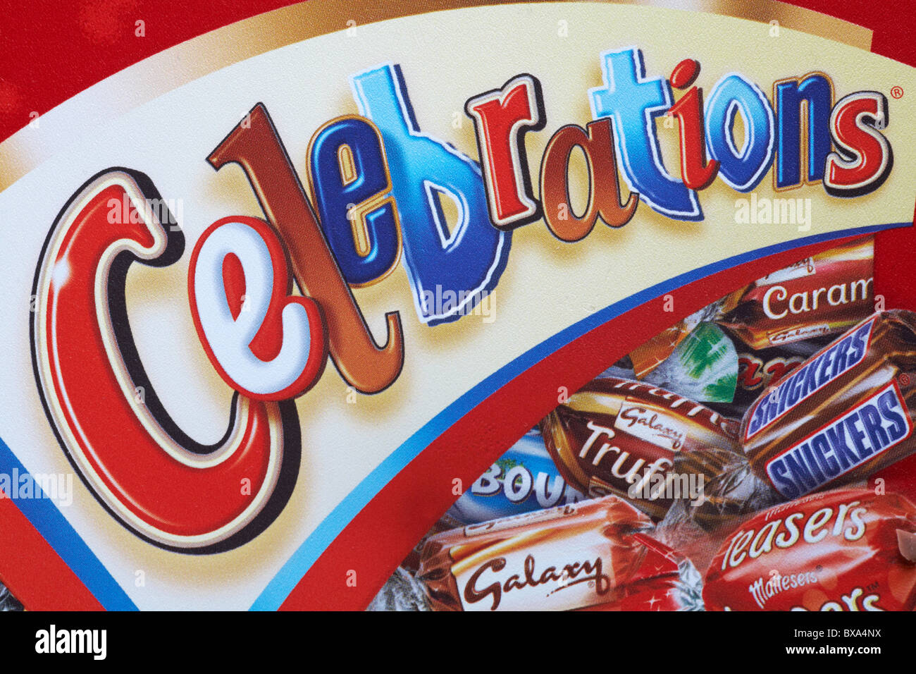 Close up of tin of Celebrations chocolates Stock Photo