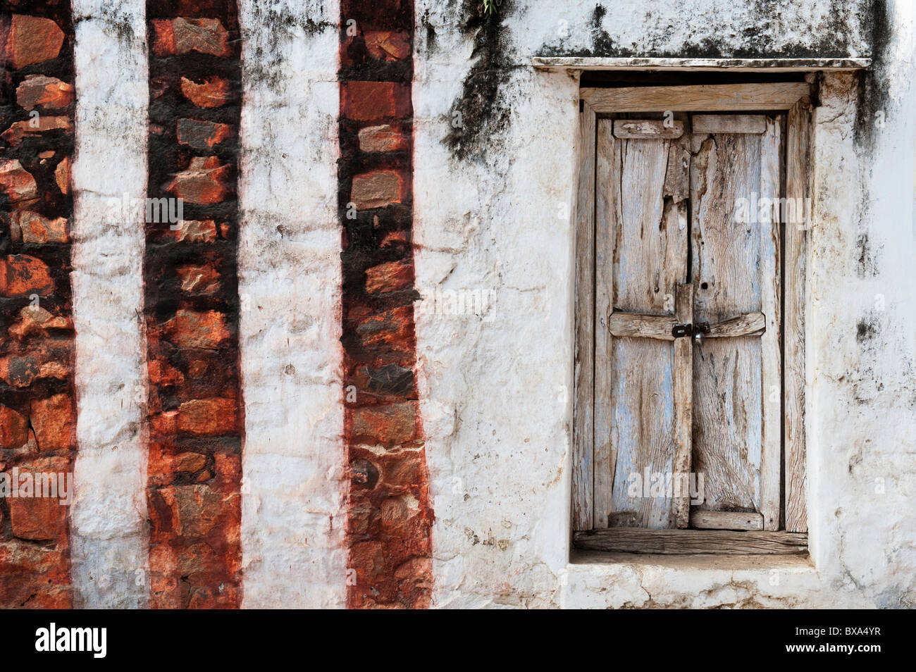 Entrance doorway to an old village hindu temple , Bukkapatnam, Andhra Pradesh, India Stock Photo