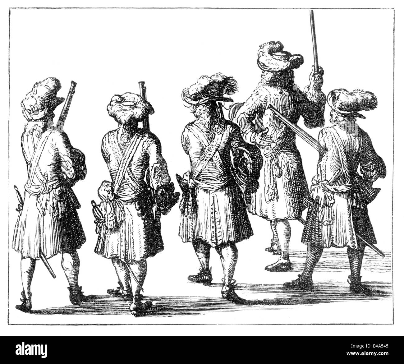 Dutch Guards; War of the Spanish Succession; Black and White Illustration; Stock Photo