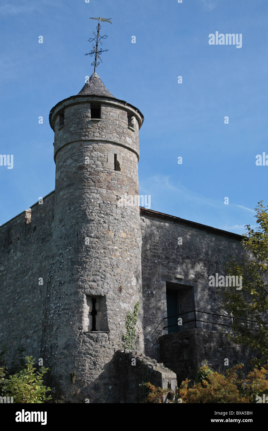 A stone corner tower, part of Cahir Castle, Co Tipperary, Ireland (Eire). Stock Photo