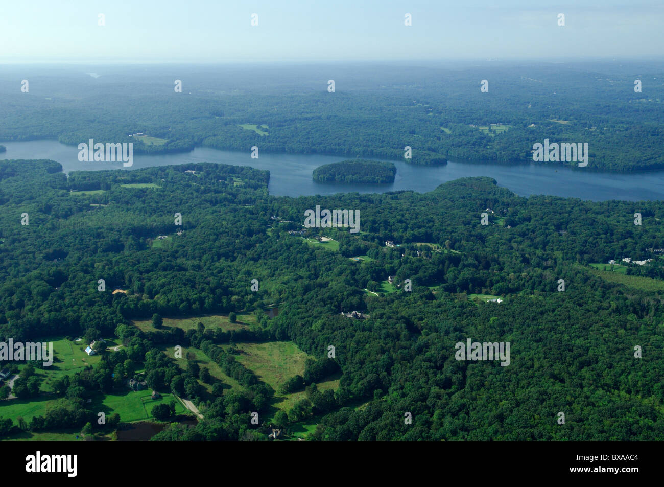 Aerial view of Cross River reservoir lake, Cross River, New York state