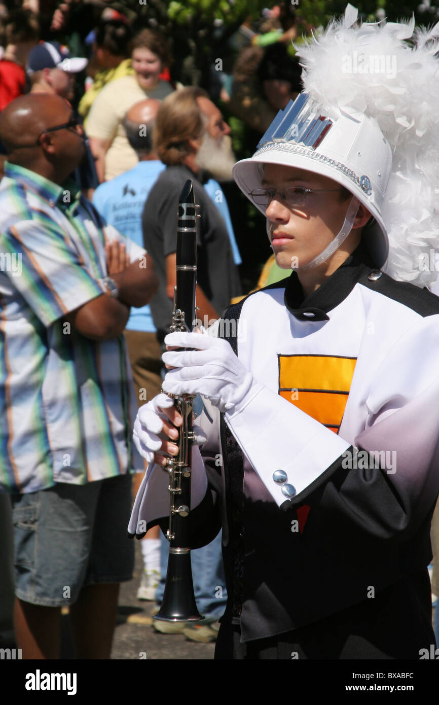 Teenage boy with Beavercreek High School Marching band Stock