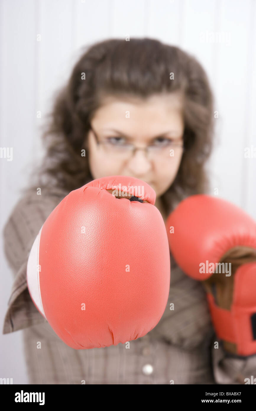 The business young woman in boxing gloves Stock Photo Alamy