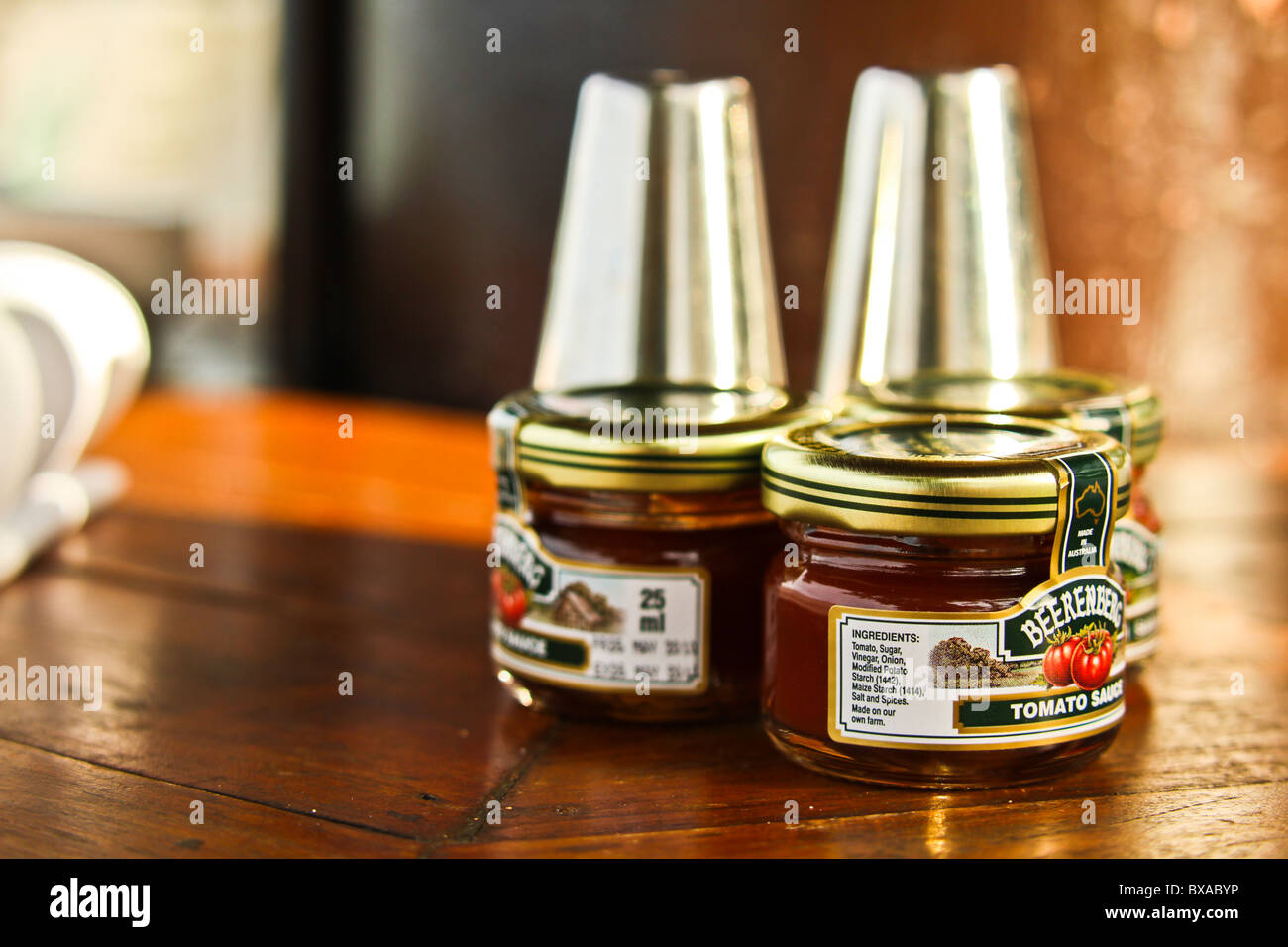 Condiments in a restaurant setting Stock Photo Alamy