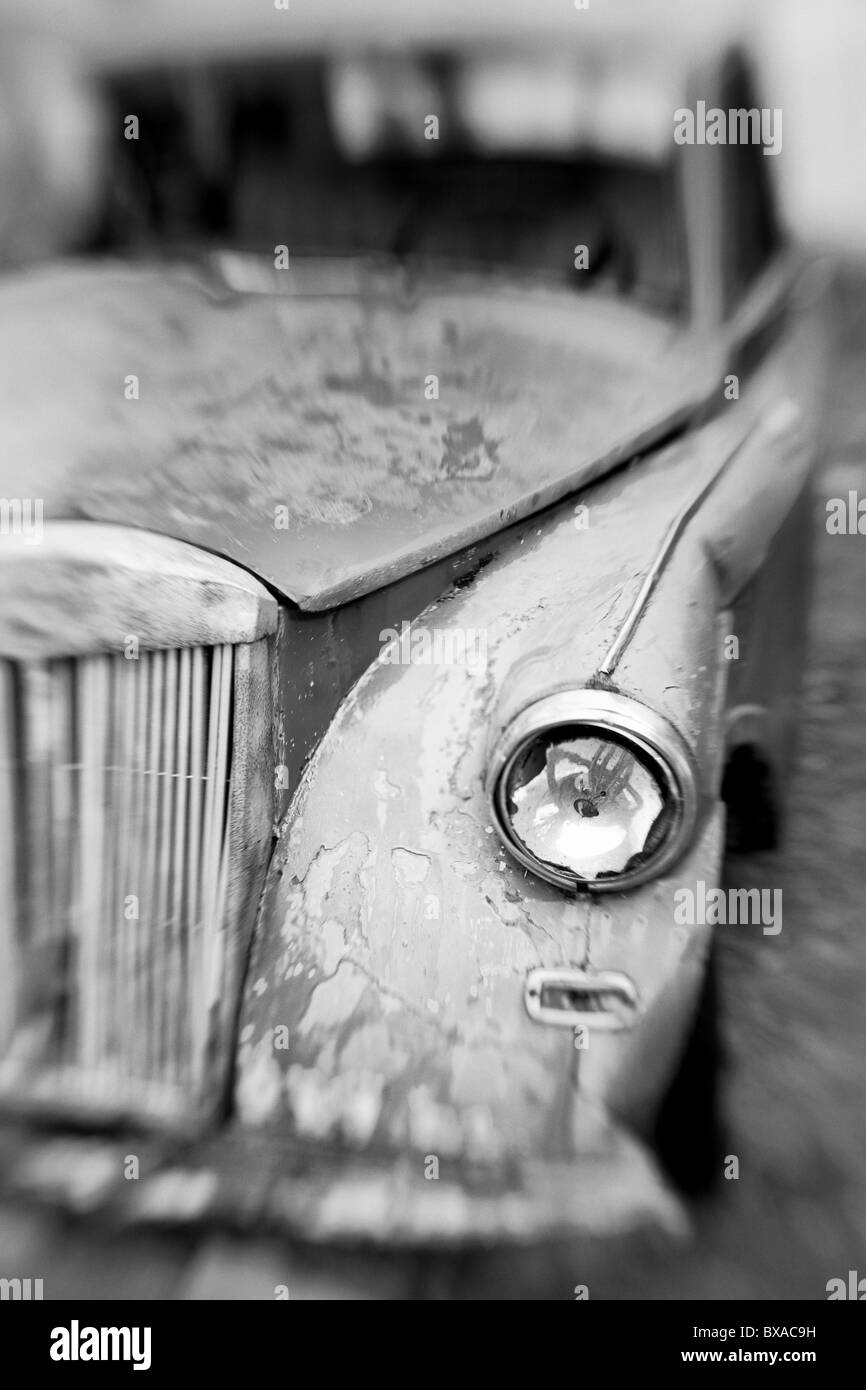Car wreck in classic black and white Stock Photo Alamy