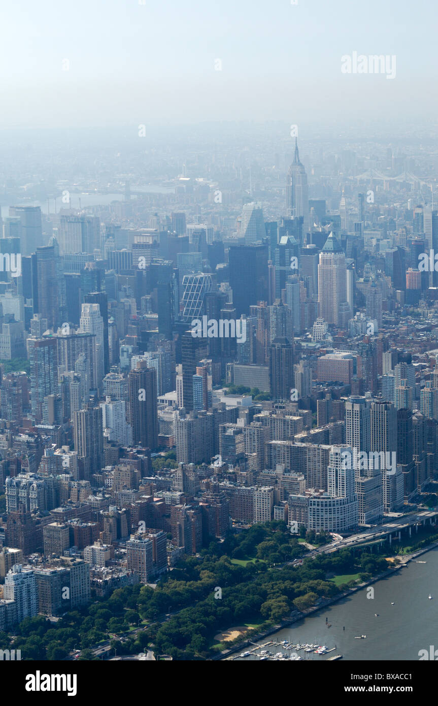 Aerial view of Midtown west during a polluted day in hot summer, Manhattan, New York city, USA Stock Photo