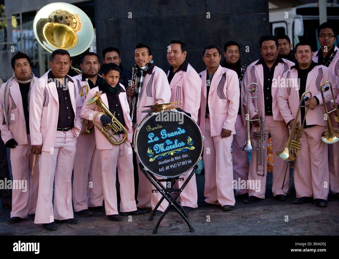 A music band pose for a picture outside the Our Lady of Guadalupe ...