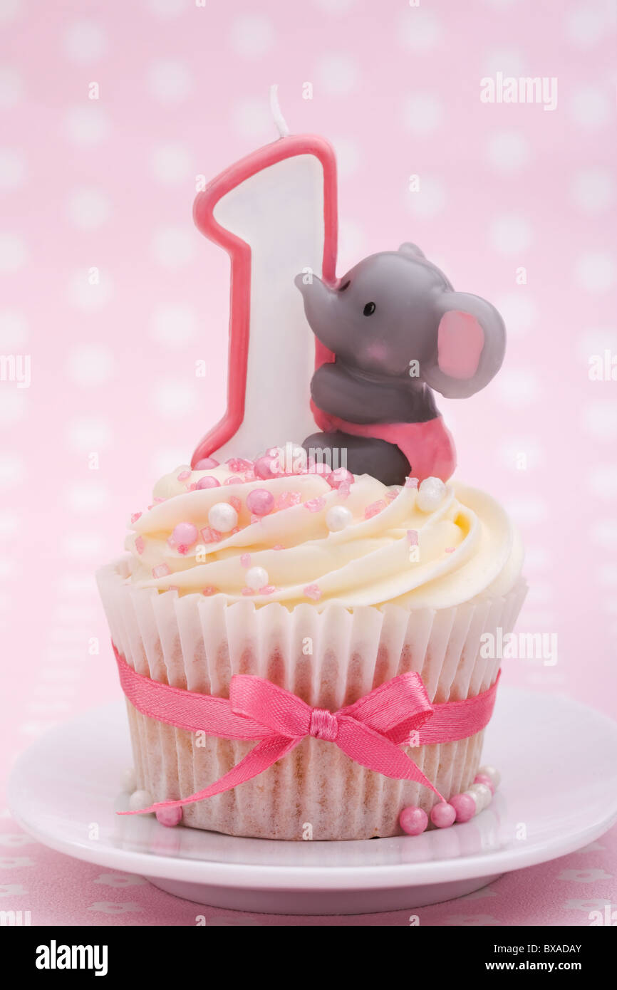 First birthday cupcake Stock Photo