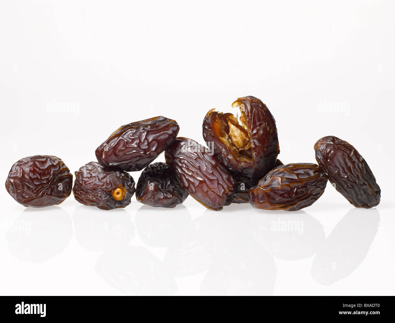 Medjool dates on white background Stock Photo