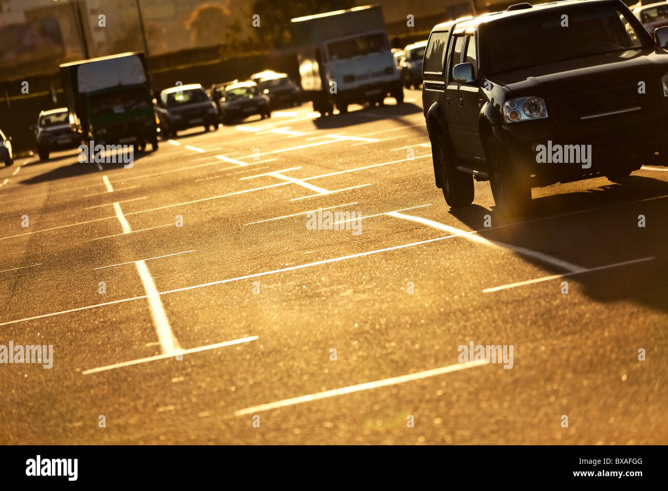 Car parking. Red sunset light Stock Photo Alamy
