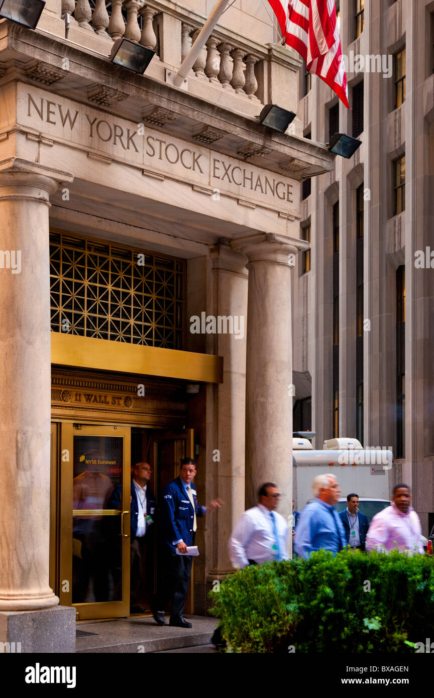 Traders leaving the New York Stock Exchange after a down day on the