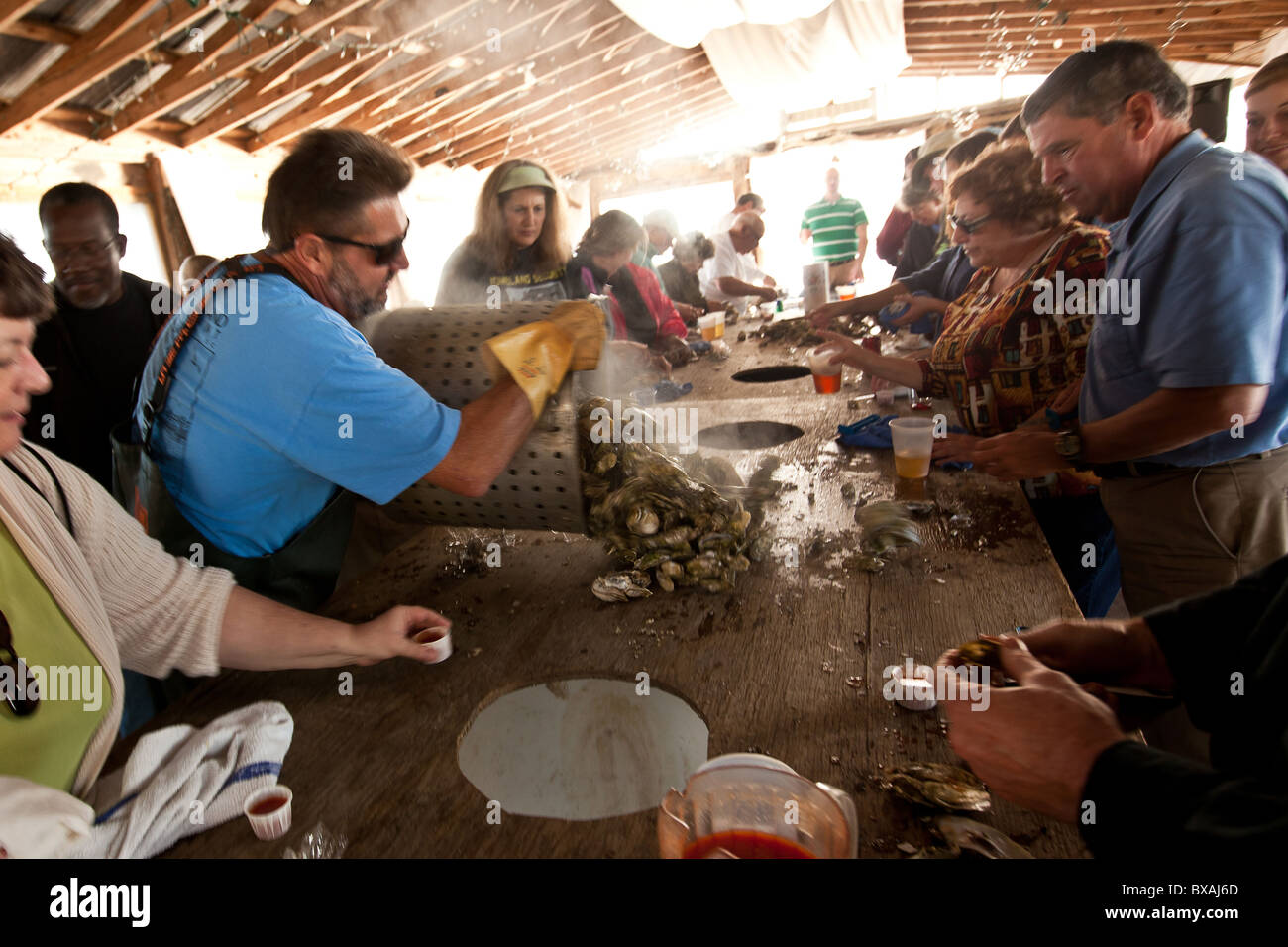Oyster roast at Bowen's Island restaurant along the Folly River