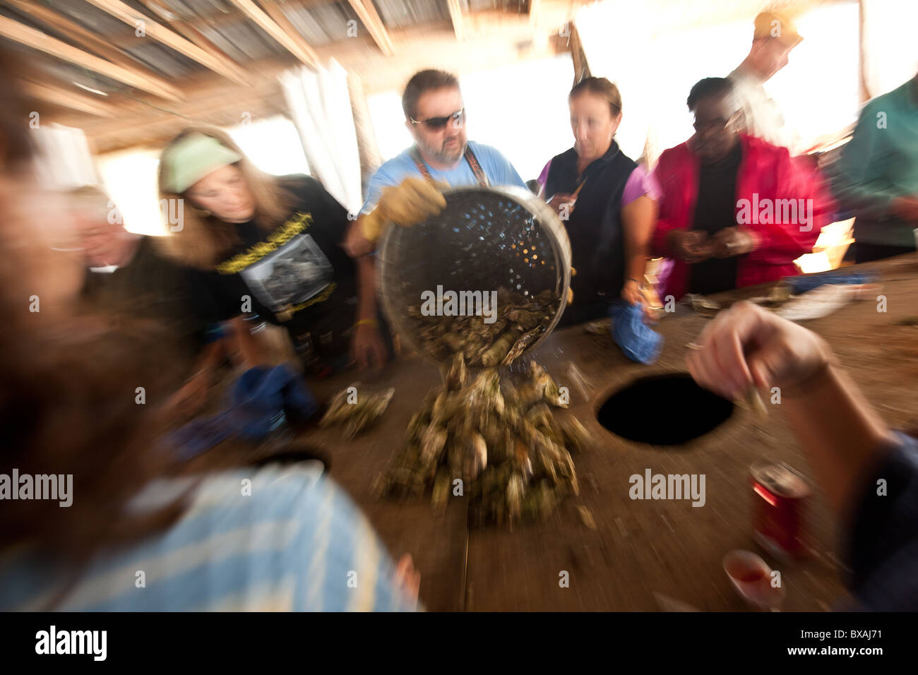 Oyster roast at Bowen's Island restaurant along the Folly River