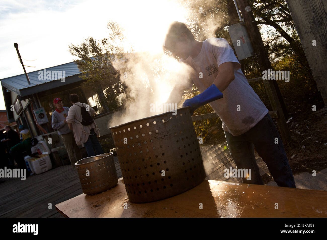 Steaming oysters at Bowen's Island restaurant along the Folly River