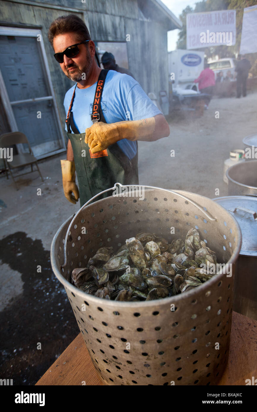 Steaming oysters at Bowen's Island restaurant along the Folly River