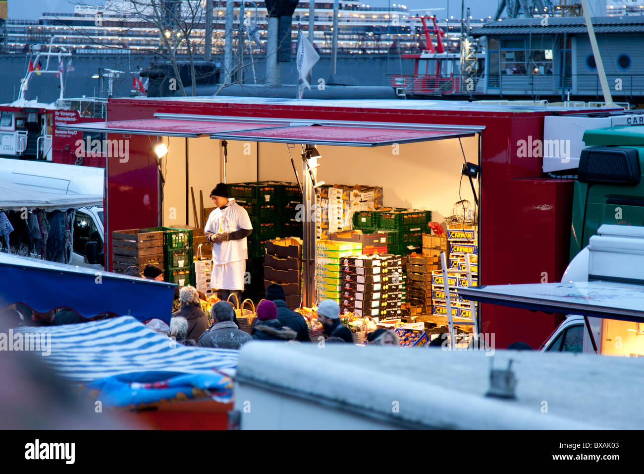 A fruit stall at the fish market in the Sankt Pauli district of Hamburg